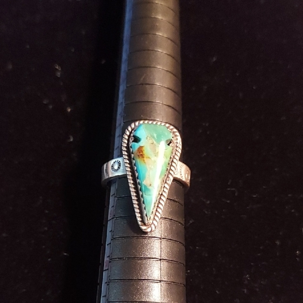 TurquoiseSterling Silver Ring Size 8 Native American - Picture 3 of 10